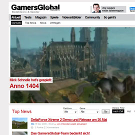 Ein Ausschnitt der GamersGlobal-Startseite