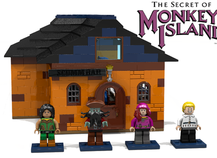 Monkey Island: Die Hauptfiguren Carla, LeChuck, Elaine und Guybrush als LEGO